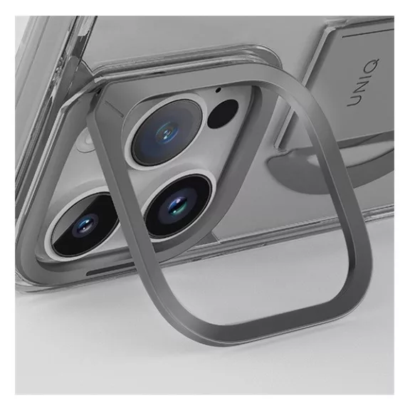 Uniq Heldro Max iPhone 16 Pro MagSafe tok kitámasztóval, átlátszó