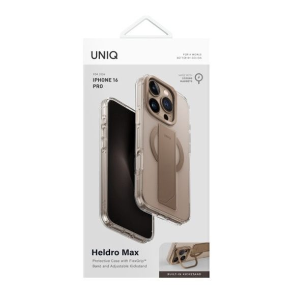 Uniq Heldro Max iPhone 16 Pro MagSafe tok kitámasztóval, arany