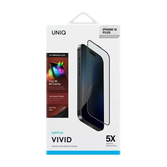 Uniq Optix Vivid Clear iPhone 16 Plus tempered glass kijelzővédő fólia, átlátszó