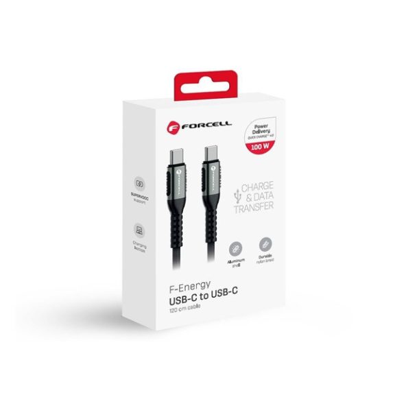 Forcell F-Energy C260 USB-C-USB-C QC4.0 töltő / adatkábel, PD 5A, 100W, 1,2m, fekete