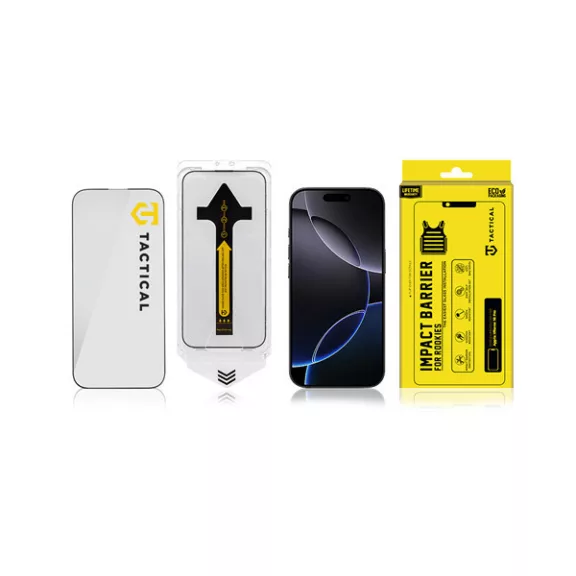 Tactical Impact Barrier Apple iPhone 16 Pro / 17 tempered glass kijelzővédő fólia felhelyező kerettel