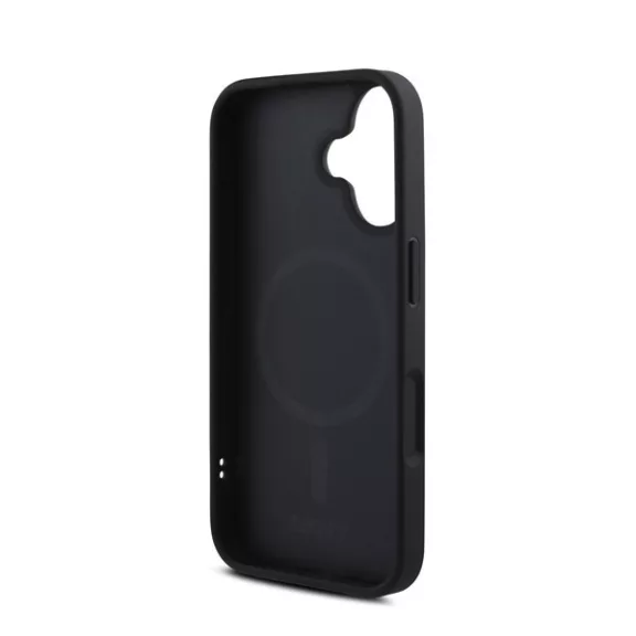 DKNY PU Leather Silver Metal Logo iPhone 16 MagSafe tok, szürke