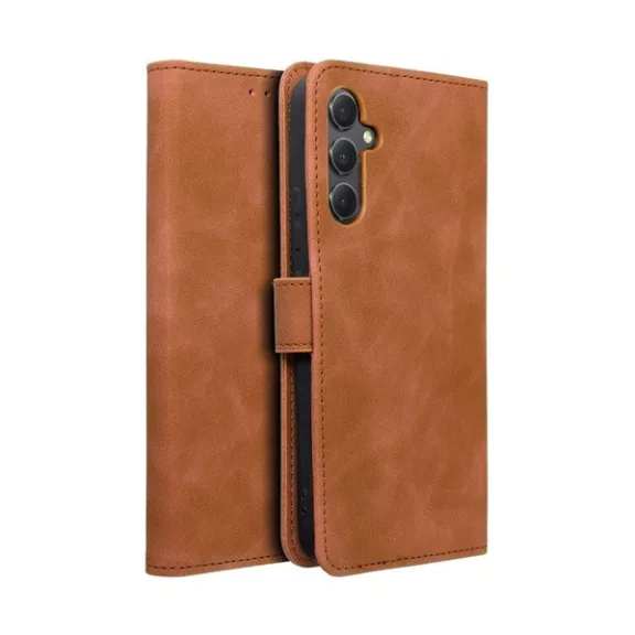 Tender Book Samsung Galaxy A34 5G flip/oldalra nyíló műbőr tok kártyatartó résszel, barna