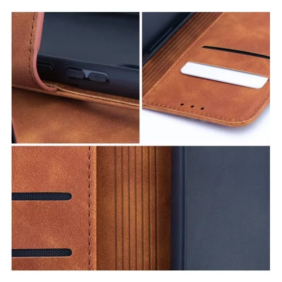 Tender Book Samsung Galaxy A34 5G flip/oldalra nyíló műbőr tok kártyatartó résszel, barna