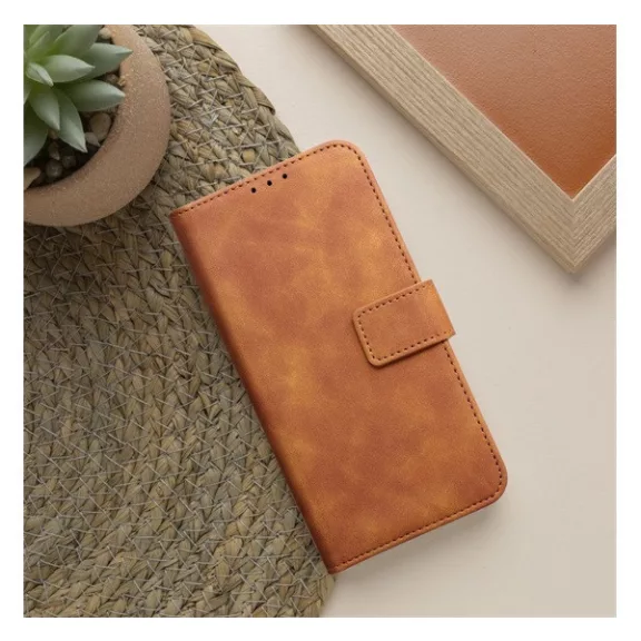 Tender Book Samsung Galaxy A34 5G flip/oldalra nyíló műbőr tok kártyatartó résszel, barna