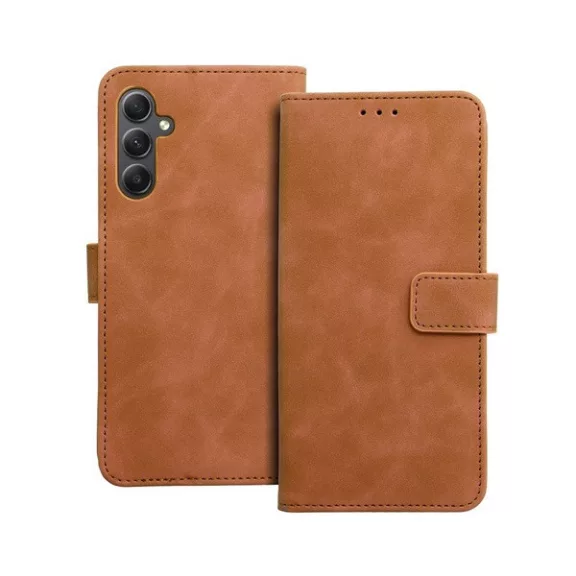 Tender Book Samsung Galaxy A34 5G flip/oldalra nyíló műbőr tok kártyatartó résszel, barna