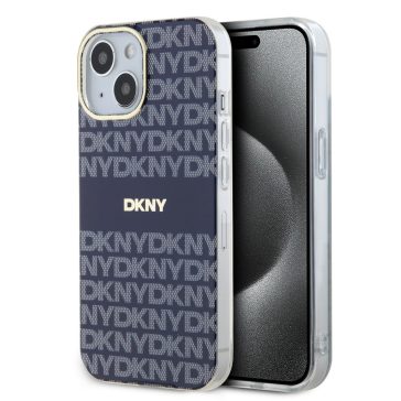   DKNY PU Leather Repeat Pattern Tonal Stripe iPhone 14 tok, kék