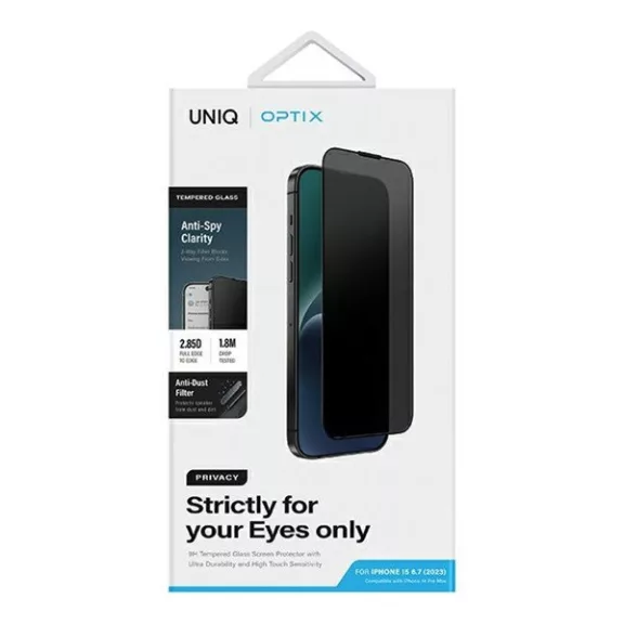 Uniq Optix Privacy Apple iPhone 15 Plus / iPhone 16 Plus tempered glass kijelzővédő üvegfólia