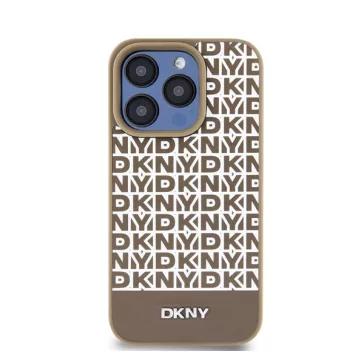   DKNY PU Leather Repeat Pattern Bottom Stripe Apple iPhone 15 Pro tok, barna