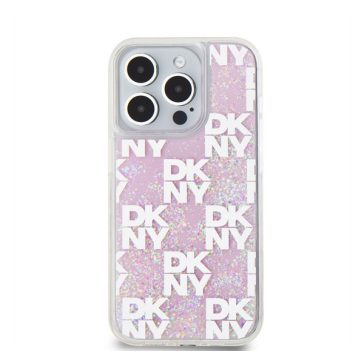   DKNY Liquid Glitter Checkered Pattern iPhone 15 Pro hátlap tok, rózsaszín
