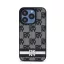 DKNY PU Leather Checkered Pattern and Stripe iPhone 14 Pro hátlap tok, fekete