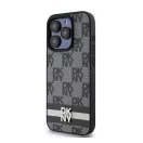 DKNY PU Leather Checkered Pattern and Stripe iPhone 14 Pro hátlap tok, fekete
