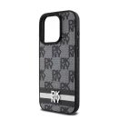 DKNY PU Leather Checkered Pattern and Stripe iPhone 14 Pro hátlap tok, fekete