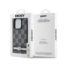 DKNY PU Leather Checkered Pattern and Stripe iPhone 14 Pro hátlap tok, fekete