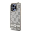 DKNY PU Leather Checkered Pattern and Stripe iPhone 14 Pro Max hátlap tok, bézs