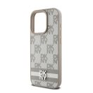DKNY PU Leather Checkered Pattern and Stripe iPhone 14 Pro Max hátlap tok, bézs