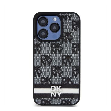   DKNY PU Leather Checkered Pattern and Stripe iPhone 14 Pro Max hátlap tok, fekete
