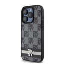 DKNY PU Leather Checkered Pattern and Stripe iPhone 14 Pro Max hátlap tok, fekete