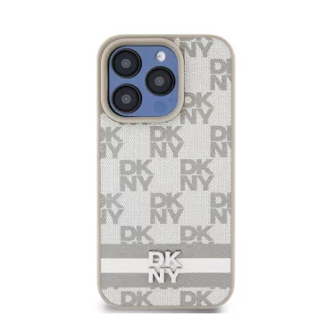   DKNY PU Leather Checkered Pattern and Stripe iPhone 15 Pro Max hátlap tok, bézs