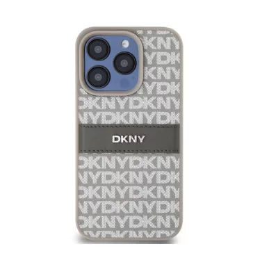   DKNY PU Leather Repeat Pattern Tonal Stripe iPhone 14 Pro hátlap tok, bézs