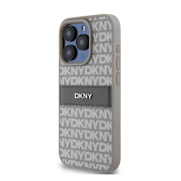 DKNY PU Leather Repeat Pattern Tonal Stripe iPhone 14 Pro hátlap tok, bézs