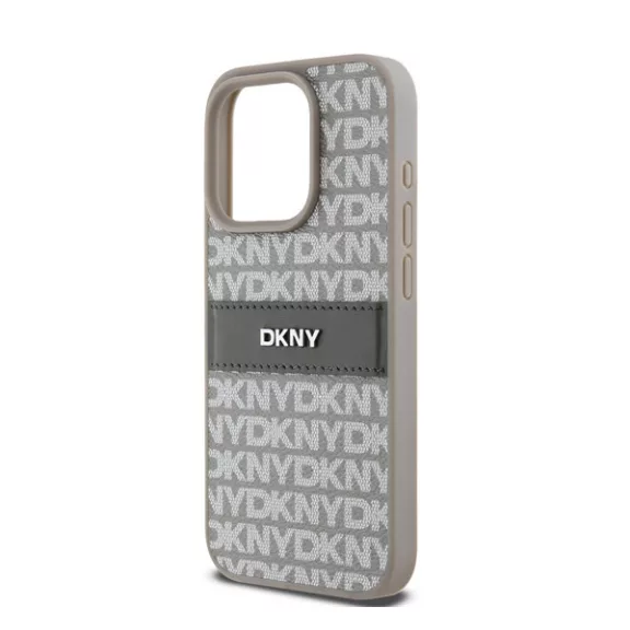 DKNY PU Leather Repeat Pattern Tonal Stripe iPhone 14 Pro hátlap tok, bézs