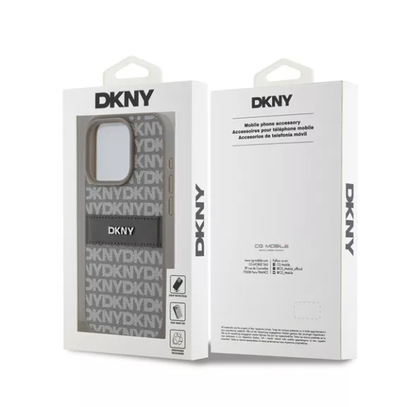 DKNY PU Leather Repeat Pattern Tonal Stripe iPhone 14 Pro hátlap tok, bézs
