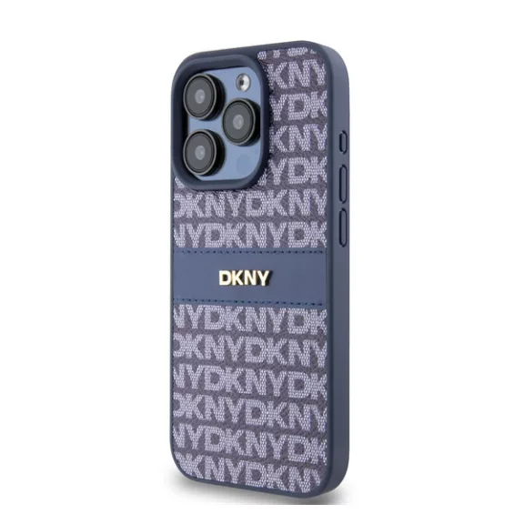 DKNY PU Leather Repeat Pattern Tonal Stripe iPhone 14 Pro hátlap tok, kék