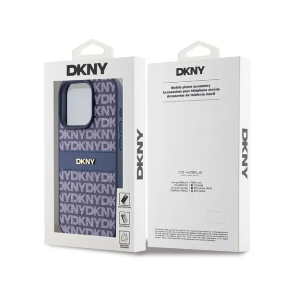 DKNY PU Leather Repeat Pattern Tonal Stripe iPhone 14 Pro hátlap tok, kék