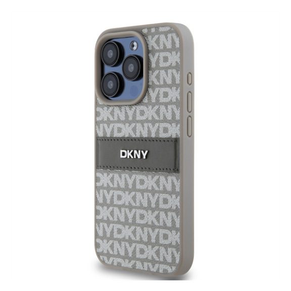 DKNY PU Leather Repeat Pattern Tonal Stripe iPhone 14 Pro Max hátlap tok, bézs
