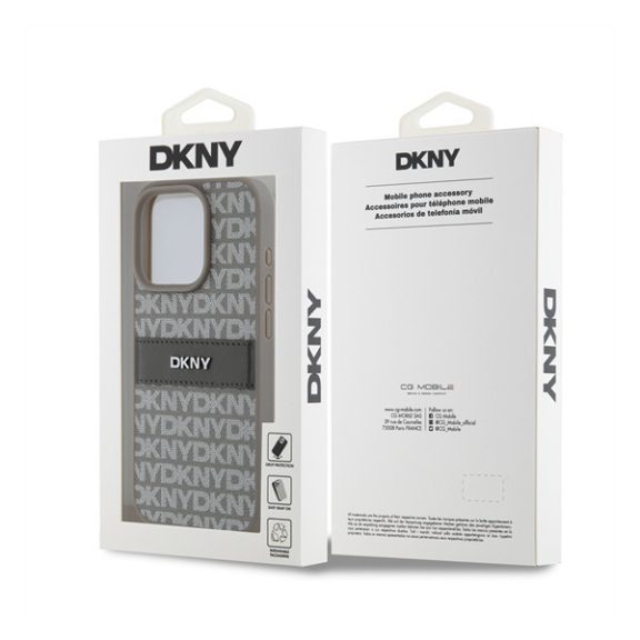 DKNY PU Leather Repeat Pattern Tonal Stripe iPhone 14 Pro Max hátlap tok, bézs