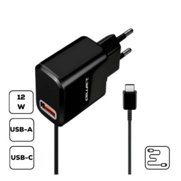   HS-H47 Hálózati töltő USB-A+ USB-C csatlakozás, 2.4A, fekete