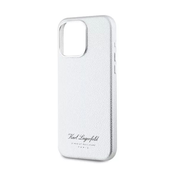 Karl Lagerfeld Grained PU Hotel RSG iPhone 15 Pro hátlap tok, ezüst