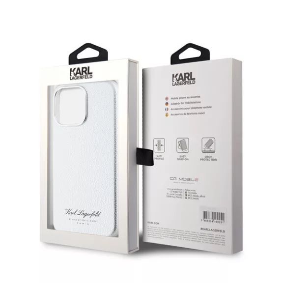 Karl Lagerfeld Grained PU Hotel RSG iPhone 15 Pro hátlap tok, ezüst