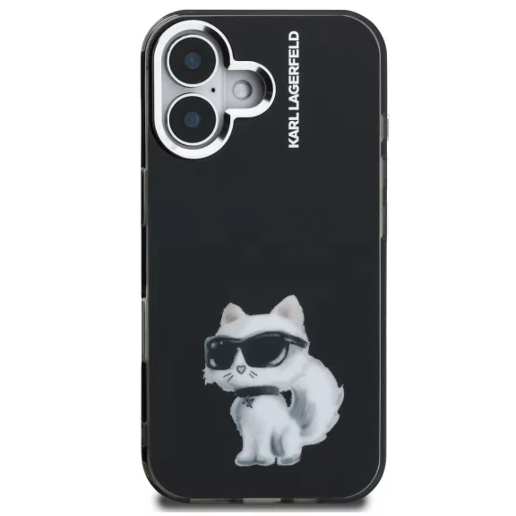 Karl Lagerfeld IML Aquarelle Choupette iPhone 16 hátlap tok, fekete