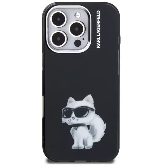 Karl Lagerfeld IML Aquarelle Choupette iPhone 16 Pro hátlap tok, fekete
