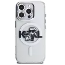 Karl Lagerfeld IML Glitter Karl and Choupette Sketch iPhone 16 Pro MagSafe kompatibilis hátlap tok, átlátszó