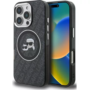   Karl Lagerfeld IML K&CH Heads Repeated Logo iPhone 16 Pro MagSafe kompatibilis hátlap tok, fekete