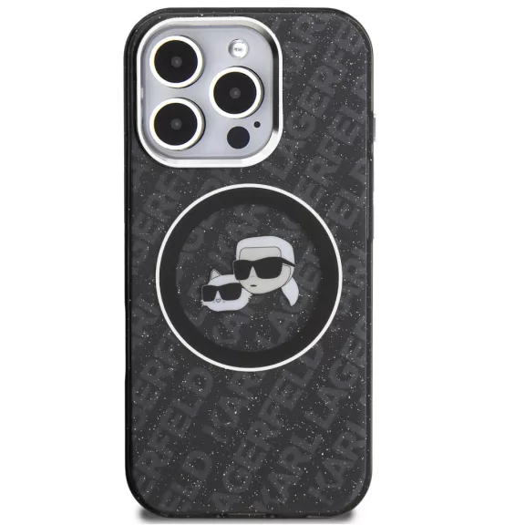 Karl Lagerfeld IML K&CH Heads Repeated Logo iPhone 16 Pro MagSafe kompatibilis hátlap tok, fekete