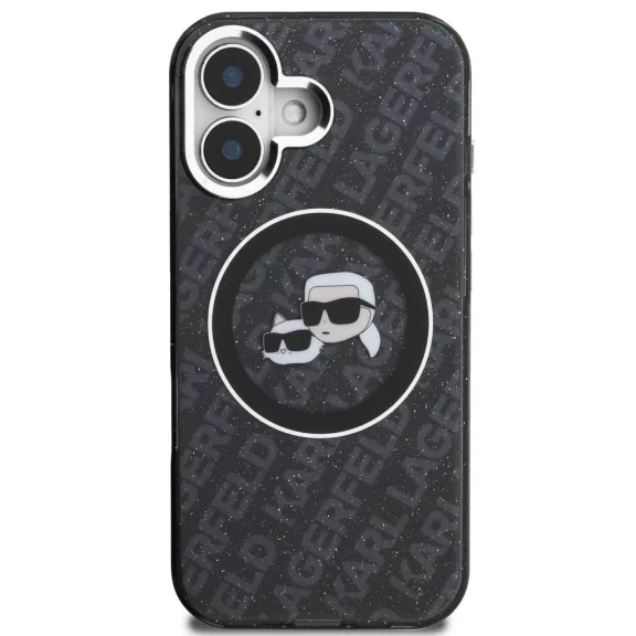 Karl Lagerfeld IML K&CH Heads Repeated Logo iPhone 16 MagSafe kompatibilis hátlap tok, fekete