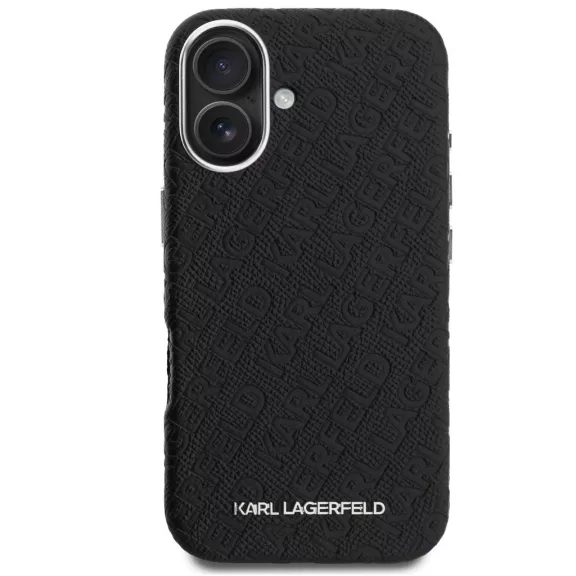 Karl Lagerfeld Grained PU Repeated Logo iPhone 16 MagSafe kompatibilis hátlap tok, fekete