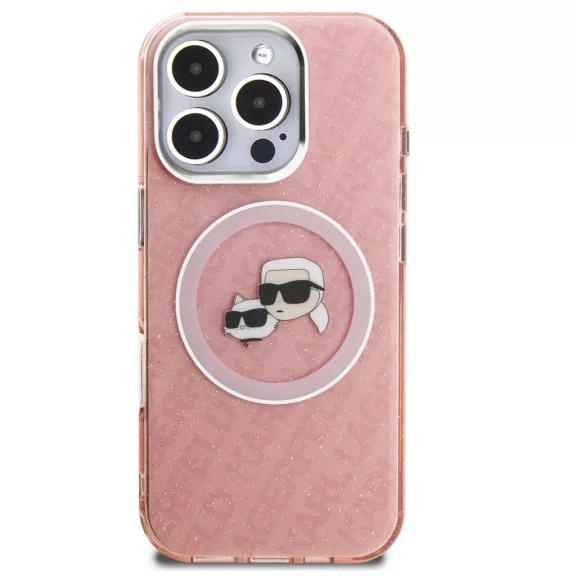 Karl Lagerfeld IML K&CH Heads Repeated Logo iPhone 16 Pro Max MagSafe kompatibilis hátlap tok, rózsaszín