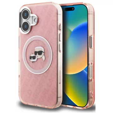   Karl Lagerfeld IML K&CH Heads Repeated Logo iPhone 16 MagSafe kompatibilis hátlap tok, rózsaszín