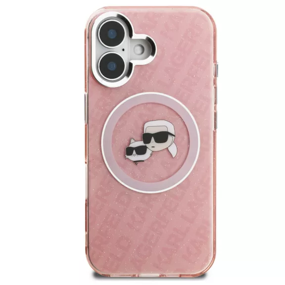 Karl Lagerfeld IML K&CH Heads Repeated Logo iPhone 16 MagSafe kompatibilis hátlap tok, rózsaszín