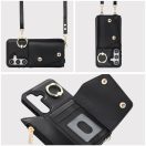 Wonder Samsung Galaxy A56 kártyatartós tok gyűrűs kitámasztóval, csuklóra / vállra akasztható pánttal, fekete