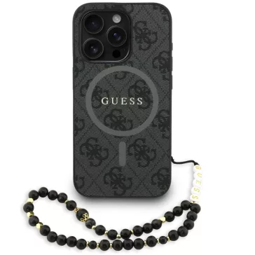   Guess PU Leather 4G Colored Ring Strap Apple iPhone 15 Pro MagSafe tok fekete színű karpánttal, fekete