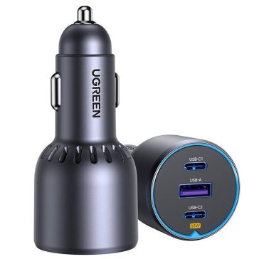 Ugreen EC703 2xUSB-C-USB-A autós töltő, 75W, fekete