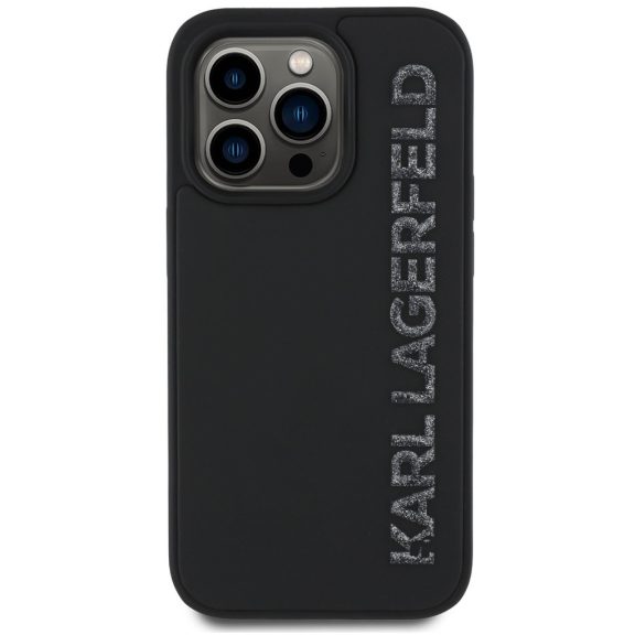 Karl Lagerfeld 3D Rubber Glitter Logo iPhone 13 Pro csillámos hátlap tok, fekete