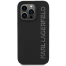 Karl Lagerfeld 3D Rubber Glitter Logo iPhone 16 Pro csillámos hátlap tok, fekete