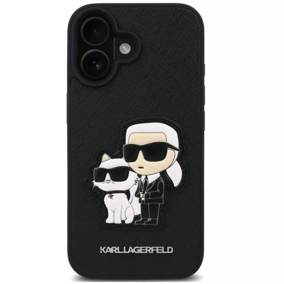 Karl Lagerfeld PU Saffiano Karl and Choupette iPhone 16 tok, fekete